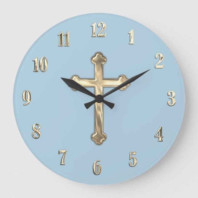 Any Colour Background Gold Cross Large Clock (Front)