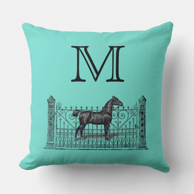 Any Colour Background - Monogram Equestrian Throw Pillow (Front)