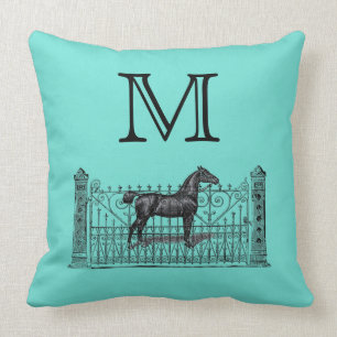 Any Colour Background - Monogram Equestrian Throw Pillow