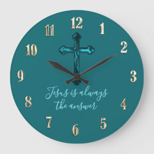 Any Colour Background Teal Cross Large Clock