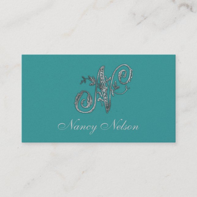 Any Colour Background with "Silver" Fancy Initial Business Card (Front)