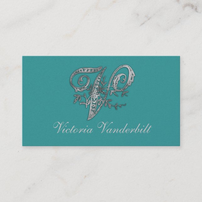 Any Colour Background with "Silver" Fancy Initial Business Card (Front)