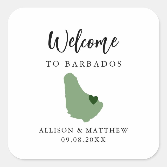 Any Colour Barbados Wedding Welcome Bag or Box Square Sticker (Front)