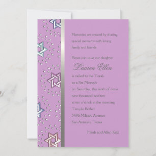 Any Colour Bat Mitzvah Silver Stars of David Invitation