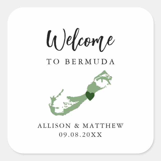 Any Colour Bermuda Wedding Welcome Bag or Box Square Sticker (Front)