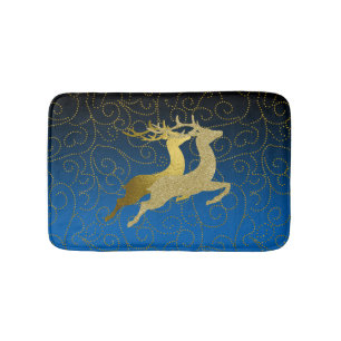 Any Colour Black Ombre Two Gold Reindeer Holiday Bath Mat