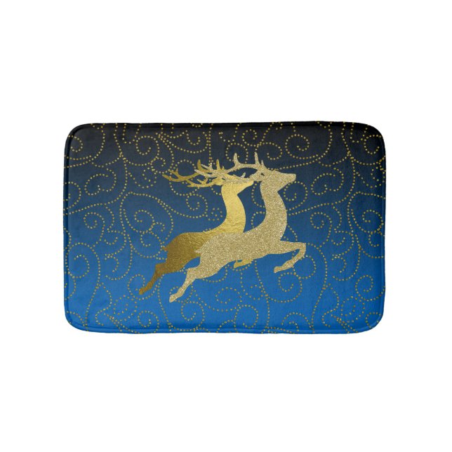 Any Colour Black Ombre Two Gold Reindeer Holiday Bath Mat (Front)