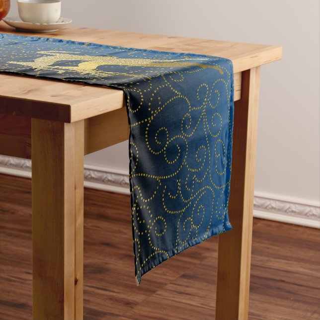Any Colour Black Ombre Two Gold Reindeer Holiday Short Table Runner (In Situ)