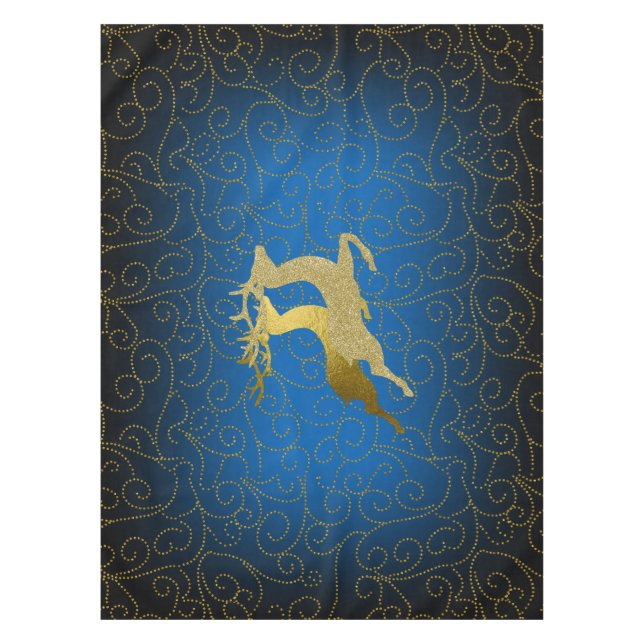 Any Colour Black Ombre Two Gold Reindeer Holiday Tablecloth (Front)