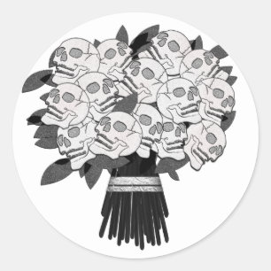 Any Colour* Bouquet of Skull Roses Black & White Classic Round Sticker