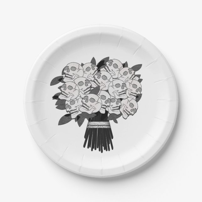 Any Colour* Bouquet of Skull Roses Black & White Paper Plate (Front)