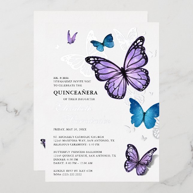 Any Colour Butterfly Elegant Quinceanera (Front/Back)