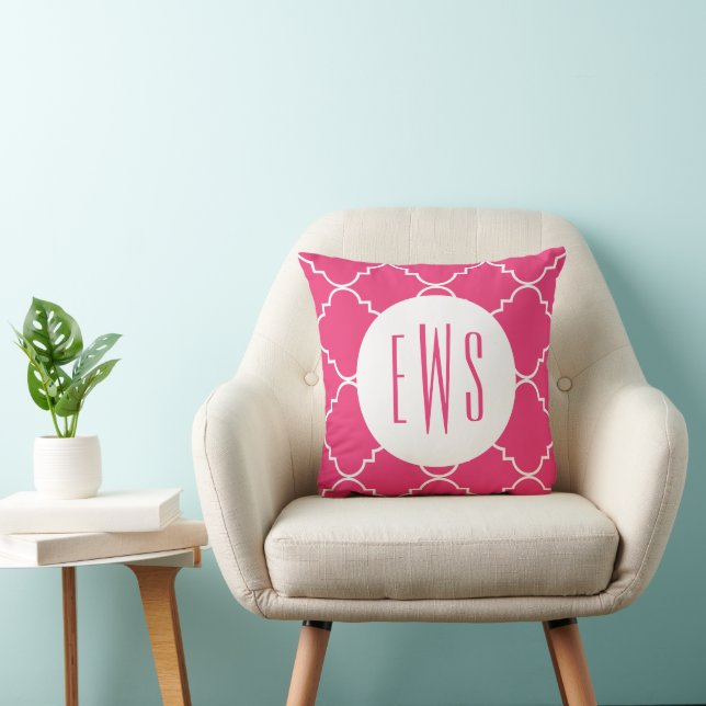 Any Colour Chic Quatrefoil Monogrammed Throw Pillo Pillow (Chair)