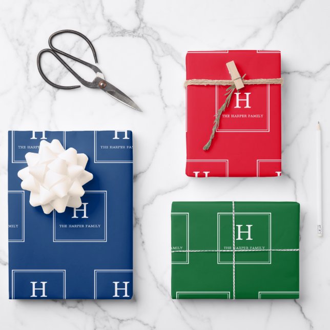 Any Colour - Classic Monogram Gift Wrapping Paper (Front)