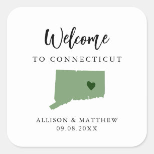Any Colour Connecticut Wedding Welcome Bag or Box Square Sticker