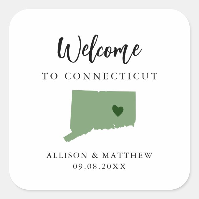 Any Colour Connecticut Wedding Welcome Bag or Box Square Sticker (Front)