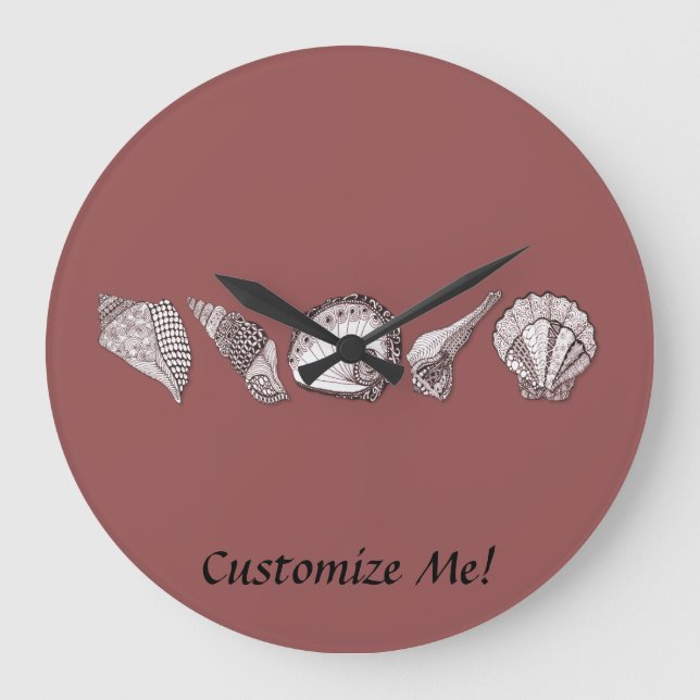 Any Colour Customizable Seashells Large Clock (Front)