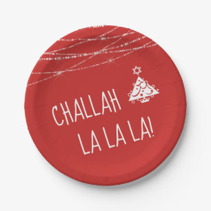 Any Colour Cute Challah La La La Chrismukkah   Red Paper Plate