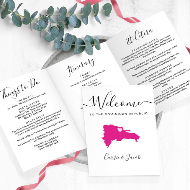 Any Colour Dominican Republic Wedding Welcome Tri-Fold Programme (Dominican Republic Wedding Welcome Bag Letter & Itinerary)
