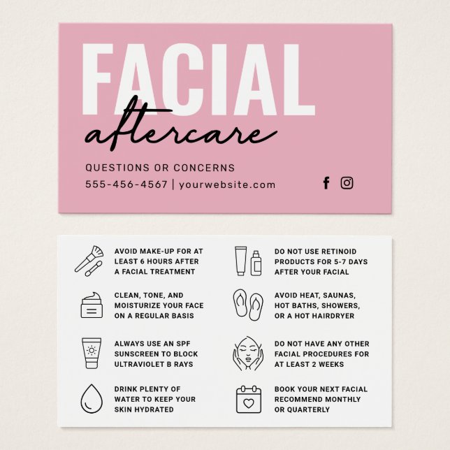 Any Colour Facial Aftercare Instructions Card (Front & Back)