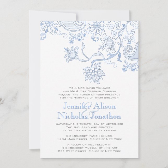Any Colour Flowers and Foliage Lace Wedding Invite (Front)