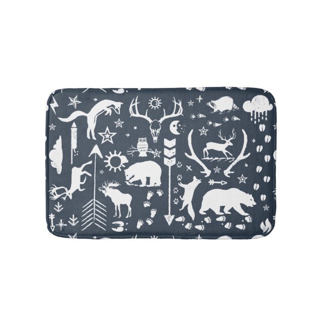 Any colour Forest Navy Blue Bear Fox Deer Boys Roo Bath Mat (Front)