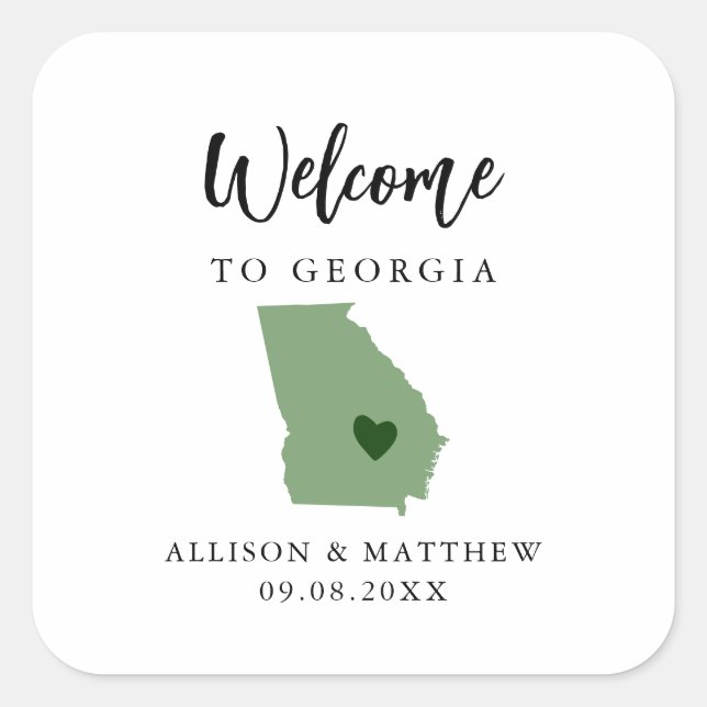 Any Colour Georgia Wedding Welcome Bag or Box Square Sticker (Front)