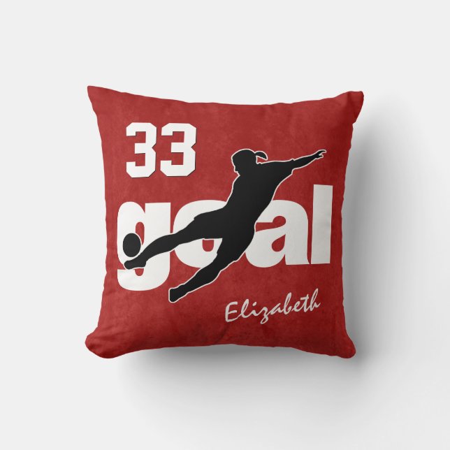 ANY colour girls' soccer player kicking goal Throw Pillow (Front)