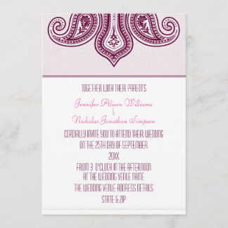 Any Colour Henna Style Paisley Pattern Wedding Invitation