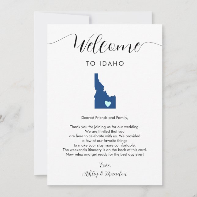 Any Colour Idaho Wedding Welcome Letter Itinerary (Front)