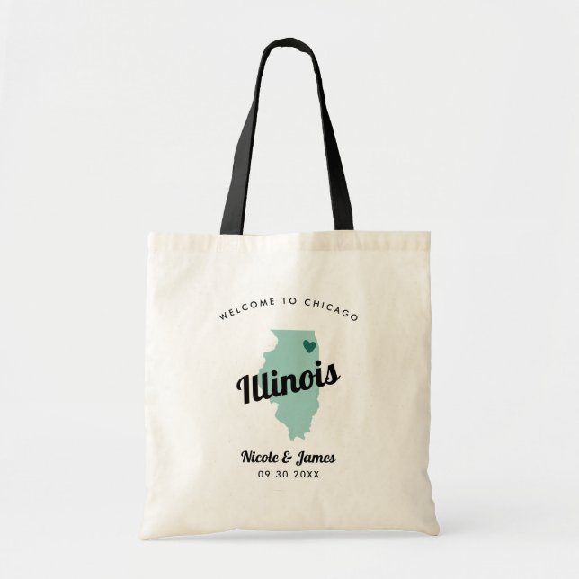 Any Colour Illinois Map Wedding Welcome Bag, Tote Bag (Front)
