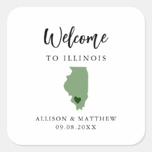 Any Colour Illinois Wedding Welcome Bag or Box Square Sticker