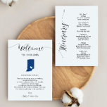 Any Colour Indiana Wedding Welcome Note Itinerary<br><div class="desc">This modern and elegant card is the perfect addition to your hotel welcome bags. Enter the main events and a customized note to help your guests navigate the weekend. The size allows you to enter all the information you need. Everything in this card is editable. To change colours or move...</div>