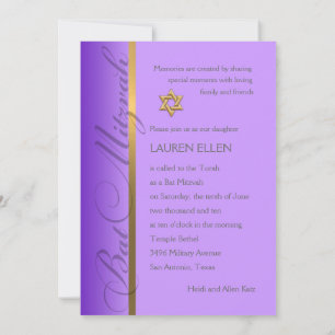 Any Colour Invitation Bat Mitzvah with Purple