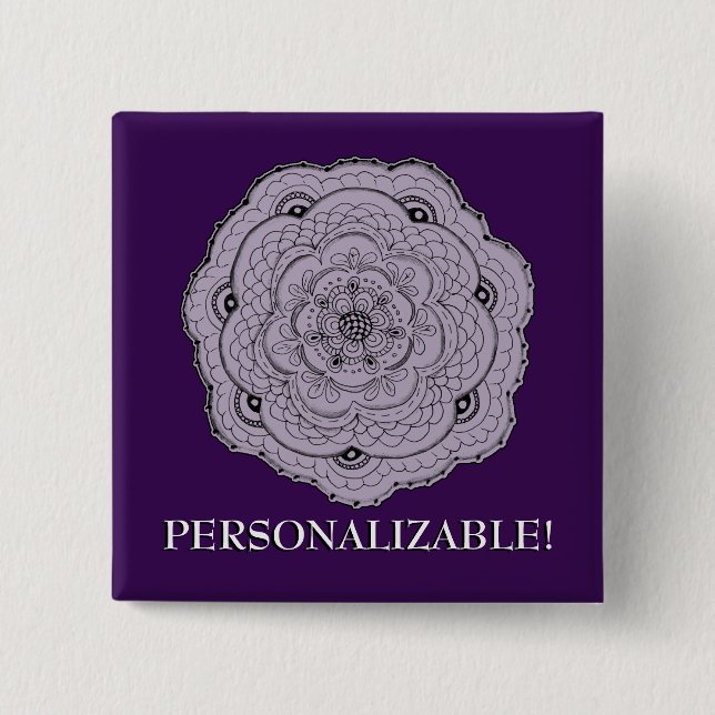 Any Colour Lace Look Crochet Doily Flower 2 Inch Square Button (Front)