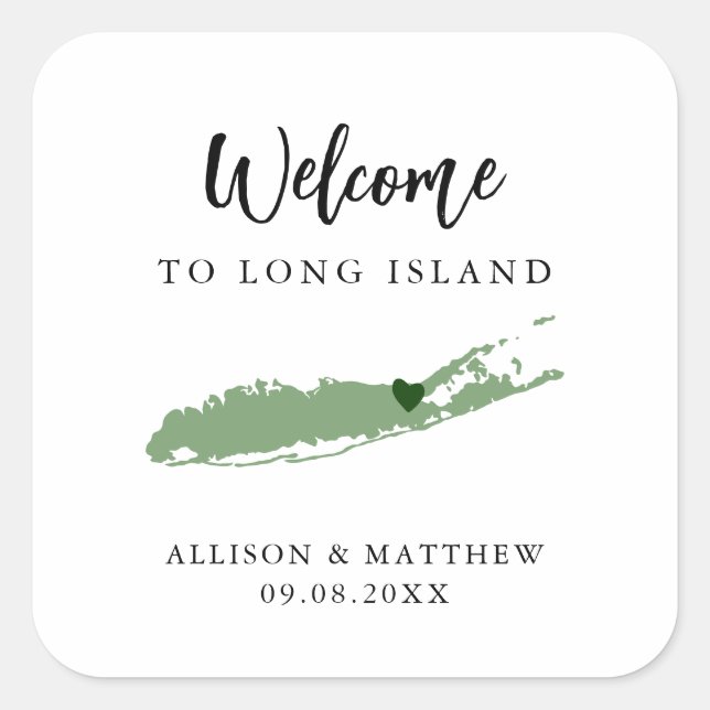 Any Colour Long Island Wedding Welcome Bag or Box Square Sticker (Front)