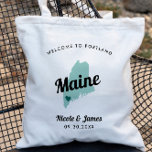 Any Colour Maine Map Wedding Welcome Bag, Tote Bag<br><div class="desc">Wedding weekend welcome gift bag for out of town guests to your wedding, featuring image of Maine. You may edit the colours for any part of this design, as well as move the heart to the location of your wedding. To change colours, click personalize and then "edit using the design...</div>