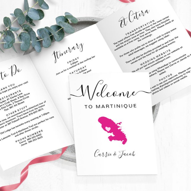 Any Colour Martinique Wedding Welcome Itinerary Tri-Fold Programme (Martinique Wedding Welcome Letter and Itinerary)