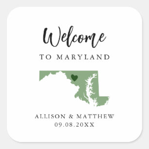 Any Colour Maryland Wedding Welcome Bag or Box Square Sticker