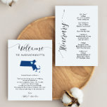 Any Colour Massachusetts Wedding Welcome Itinerary<br><div class="desc">This modern and elegant card is the perfect addition to your hotel welcome bags. Enter the main events and a customized note to help your guests navigate the weekend. The size allows you to enter all the information you need. Everything in this card is editable. To change colours or move...</div>