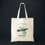 Any Colour Michigan Map Wedding Welcome Bag, Tote Bag<br><div class="desc">Wedding weekend welcome gift bag for out of town guests to your wedding, featuring image of Michigan. You may edit the colours for any part of this design, as well as move the heart to the location of your wedding. To change colours, click personalize and then "edit using the design...</div>
