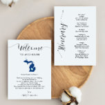 Any Colour Michigan Wedding Welcome Itinerary<br><div class="desc">This modern and elegant card is the perfect addition to your hotel welcome bags. Enter the main events and a customized note to help your guests navigate the weekend. The size allows you to enter all the information you need. Everything in this card is editable. To change colours or move...</div>