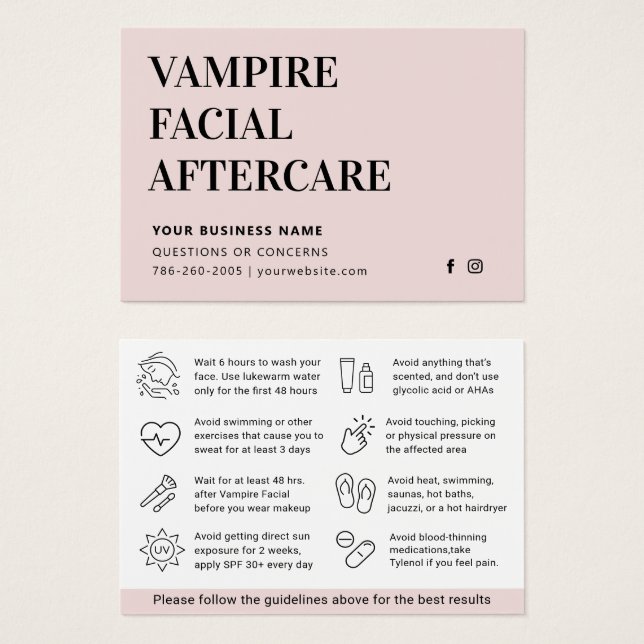 Any Colour Microneedling Aftercare Instruction Car (Front & Back)