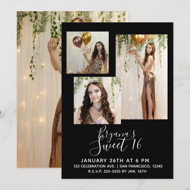 Any Colour Modern Minimal Sweet 16 Party Photo Invitation (Front/Back)