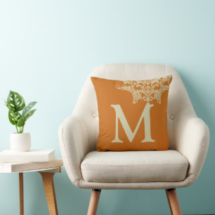 Any Colour Monogram Terracotta Tan Pattern Throw Pillow