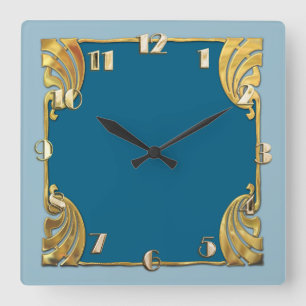 Any Colour Monotone Art Deco Gold Design Square Wall Clock