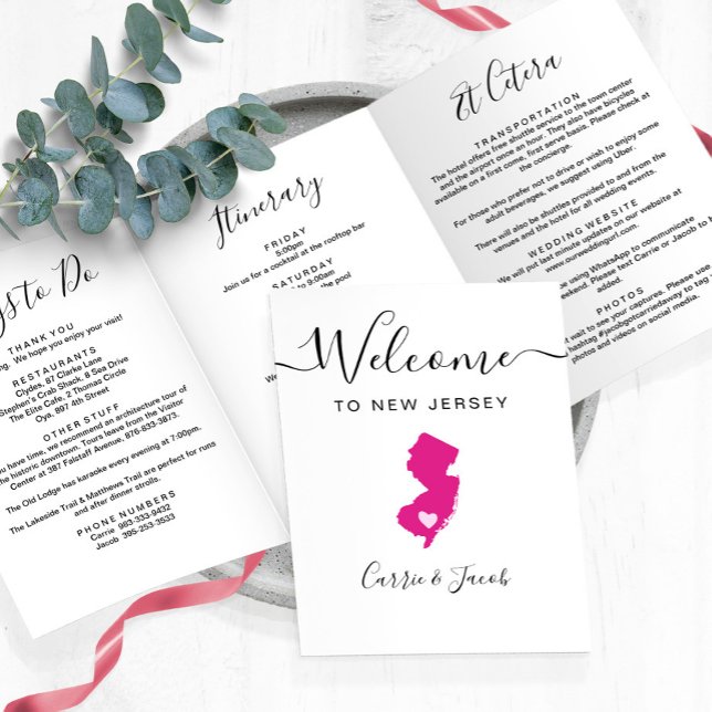 Any Colour New Jersey Wedding Welcome Itinerary Tri-Fold Programme (New Jersey Wedding Welcome Letter & Itinerary)
