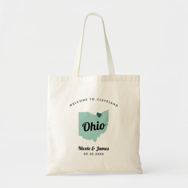 Any Colour Ohio Map Wedding Welcome Bag Tote, (Front)