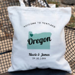 Any Colour Oregon Map Wedding Welcome Bag Tote,<br><div class="desc">Wedding weekend welcome gift bag for out of town guests to your wedding, featuring image of Oregon. You may edit the colours for any part of this design, as well as move the heart to the location of your wedding. To change colours, click personalize and then "edit using the design...</div>