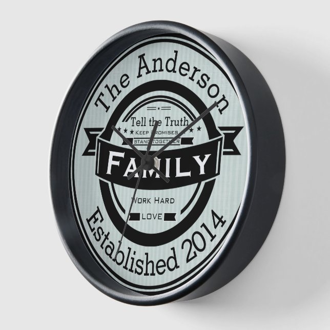 Any Colour Personalized Family Name Retro Style Clock (Angle)